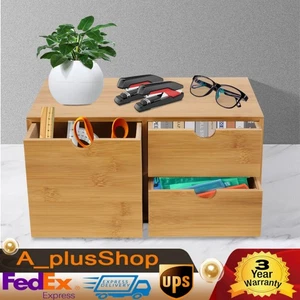 Desk Organizer Office Desktop Drawers Storage Bamboo Box Storage Recess Handle - Picture 1 of 19