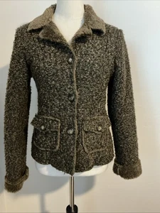 True Grit Boucle Tweed Knit Long Sleeve Blazer Jacket Multicolor Olive Green XS - Picture 1 of 12