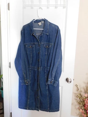 Винтажный длинный джинсовой ткани Jean куртка траншея амбара пальто пыли кнопка Western Cowgirl - Изображение 1 из 4