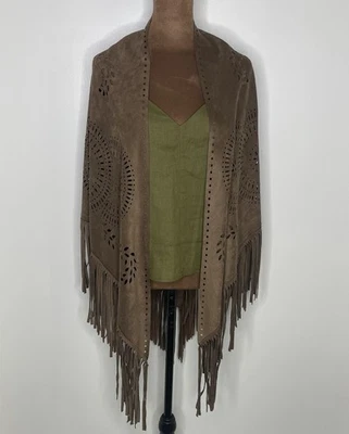Mantón Hippy Imitación Gamuza Marrón Flecos Corte Láser Envolvente Origami Por Vivien Boho West Foto 1 de 4