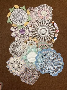 Lot of 12 Vintage Crochet & Lace Doilies Mixed Styles & Sizes Shabby Cottage - Picture 1 of 14