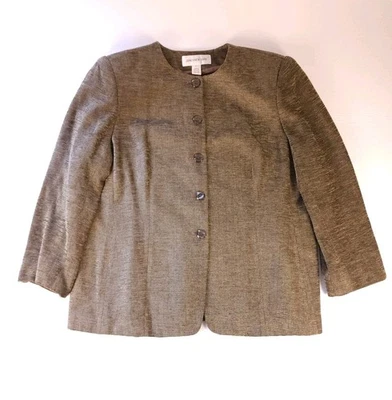 Jaqueta Jones New York feminina tamanho 18W mistura de lã sem colarinho forrada marrom - Imagem 1 de 4