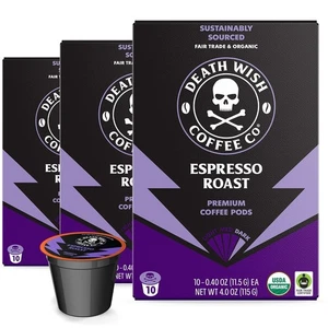 Death Wish Coffee, Espresso Roast Pods (30 Count) 10 Count (Pack of 3)  - Picture 1 of 6