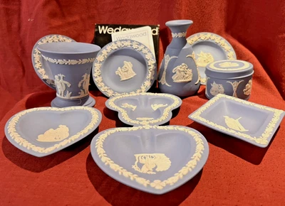 Job Lot 10 Wedgwood Jasperware Blue inc Full Bridge Set Vases Box etc Excellent - Image 1 of 4