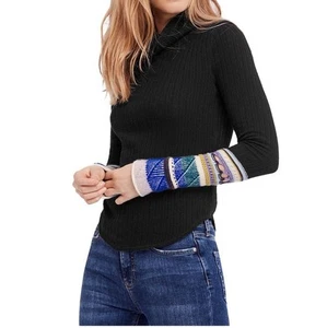 Free People Womens Mixed-Up Cuff Pullover Sweater Turtleneck Black Size M Boho - Picture 1 of 13