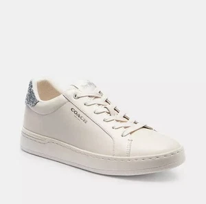 Coach Women’s Clip Leather Low Top Sneaker Size 7B Color Chalk/Silver CP871 - Picture 1 of 5