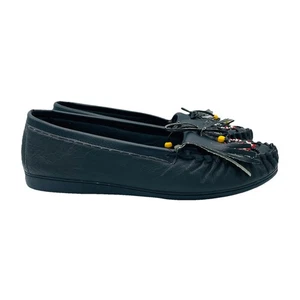 Bequeme Damenschuhe Größe 11 Weite Schwarz Mokassins Indianer Perlen Halbschuhe - Bild 1 von 11