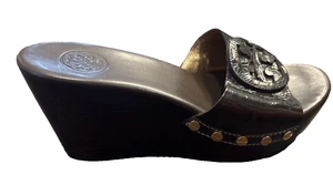 Tory Burch Women's Patty Size 6.5 M Brown Patent Leather Platform Mule Wedge - Picture 1 of 8