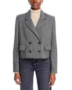 NWT Free People Tailored Heritage Blazer Womens Size Large Grey Herringbone Wool - Picture 1 of 16