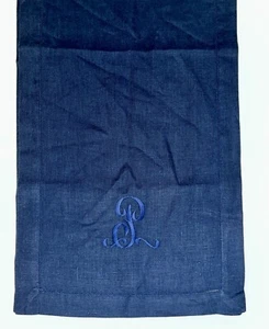 Sferra Navy Blue Linen Monogram “P” Hemstitch Border Table Runner 15x72” EUC - Picture 1 of 9