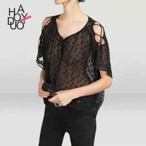 morbida maxi maglia camicia nero trasparente estate misto cotone 4706 - Foto 1 di 5