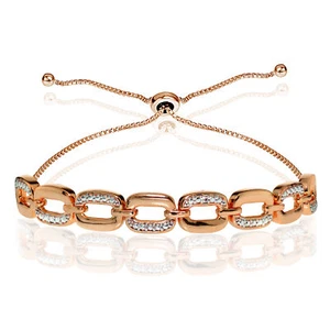 Rose Gold Flash Silver Diamond Accent Rectangle Link Adjustable Bolo Bracelet - Picture 1 of 3