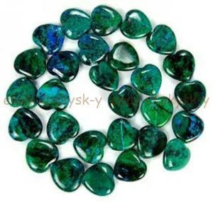 15mm Green Azurite Chrysocolla Gemstone Heart-shaped Loose Beads 15'' Strand - Picture 1 of 3