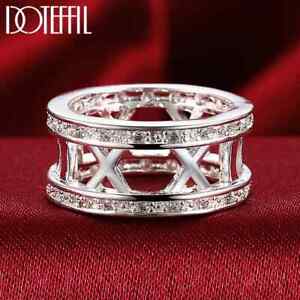 DOTEFFIL 925 Sterling Silver Roman Numerals X AAA Zircon Ring Wedding Jewelry