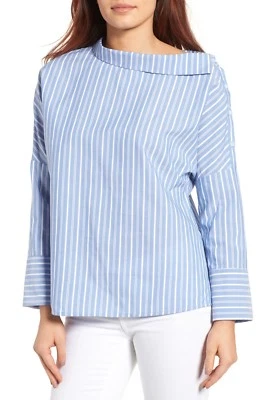 Gibson Asymmetrical Collar Stripe Top Blue Sz XL - Image 1 of 3
