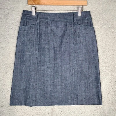 Saia J.Crew Feminina 8 Azul Denim Elástico Comprimento do Joelho Lápis Reto Clássico - Imagem 1 de 4