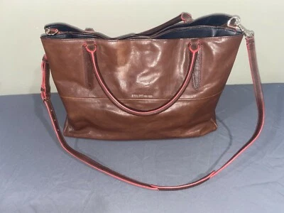 Coach LG Burough Vachetta Leather Dark Brown with Red Trim Handbag - Image 1 of 4