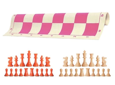 Orange & Natural Chess Pieces 20" Pink Vinyl Board - Triple Weight Chess Set - Image 1 of 4