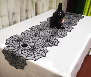 Gothic Halloween SPIDER WEB LACE TABLE RUNNER Cobweb Tablecloth Cover Decor 72" - Picture 1 of 4