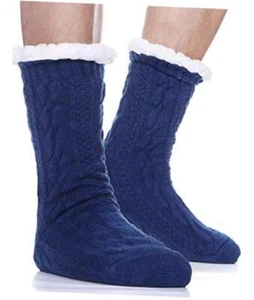 Mens Slipper Fuzzy Socks Winter Cozy Fluffy Cabin Warm Fleece Soft Comfy Blue - Picture 1 of 8