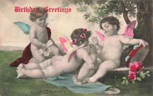 DE COLECCIÓN POSTAL DE FELICITACIÓN DE CUMPLEAÑOS QUERUBINES GORDITOS UDB c 1907 042524 T - Imagen 1 de 2