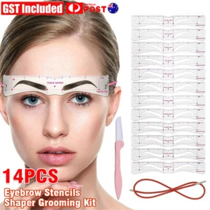 14pcs Eyebrow Stencils Shaper Grooming Kit Brow Make-Up Template Tool Reusable - Picture 1 of 13