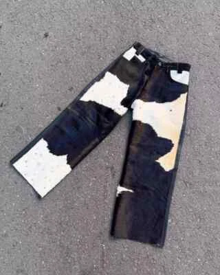 Pantalones de cuero de vaca para hombre negros blancos estilo occidental genuino estilo jeans Foto 1 de 4