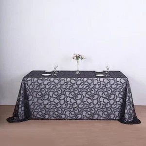 90x156 in Embroidered Leaves Sequined Sheer Tulle Rectangle TABLECLOTH Party - Picture 1 of 41
