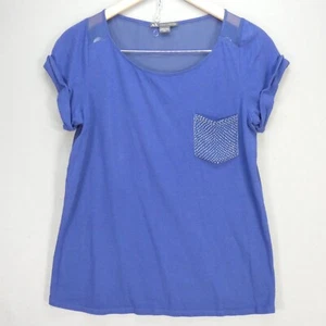 Armani Exchange T Shirt Top Purple Short Sleeve Sheer Back Pocket Embellished M - Picture 1 of 8
