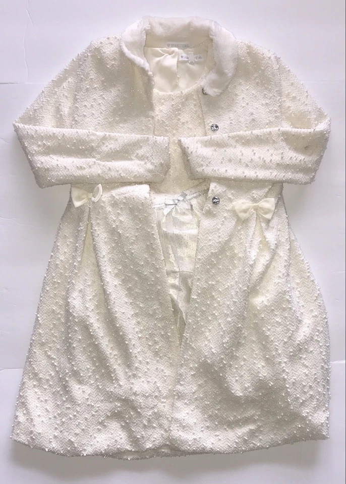 NANNETTE Kids 2-Piece Set Holiday Special Occasion Bow Dress/Coat Size 12 Cream - Image 1 of 4