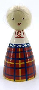 SALVO Girl Figure Wood Figurine Hand Painted 3" People USSR Estonia Made Vtg - Picture 1 of 6