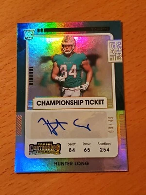 2021 Contenders Championship Ticket #185 Hunter Long Dolphins TE Auto #'d 9/49 - Image 1 of 2