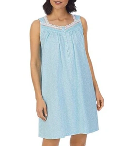 Eileen West Sleeveless Aqua Multi 100% Cotton Knit Short Nightgown Chemise XL - Picture 1 of 5