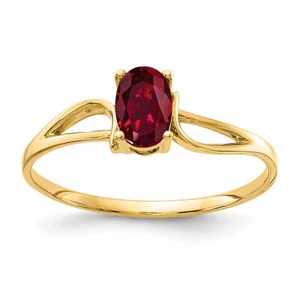 14K Yellow Gold Oval Created Red Ruby Ring July Birthstone Jewelry - Picture 1 of 50