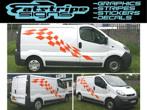 to fit RENAULT TRAFFIC SWB LWB MOTOCROSS CHECKER FLAG VAN GRAPHICS STICKERS - Picture 1 of 1