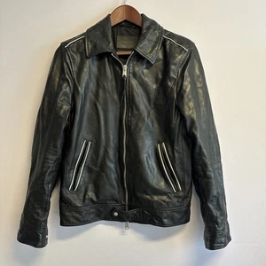 All Saints Black Genuine Leather Bomber Jacket Coat. Size XS - Picture 1 of 12