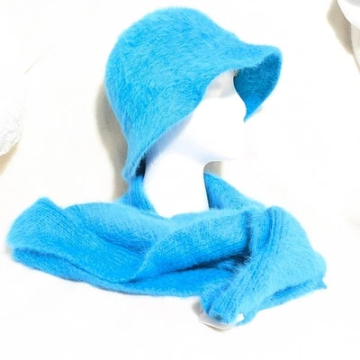 Conjunto de sombrero y bufanda vintage Marshall Fields cubo azul agua mezcla de conejo/lana cálido Foto 1 de 4