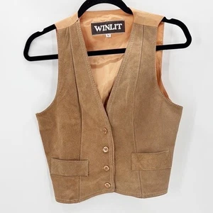 Vintage WINLIT Suede tan Vest size S western biker festival concert bohemian - Picture 1 of 9