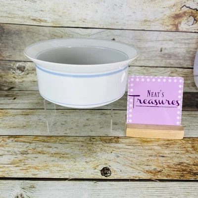 Dansk DAN44 Blue Bands Gray Trim Rim White Porcelain 8" Vegetable Serving Bowl - Image 1 of 4