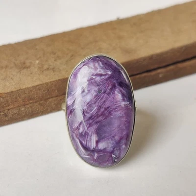 Impresionante Anillo Charoite Plata de Ley 925 Declaración Hecho a Mano PG8294 Foto 1 de 4