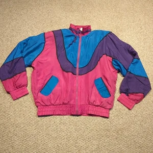 Vintage Louise Paris Silk Windbreaker Jacket Womens Large Pink Purple Blue - Picture 1 of 7