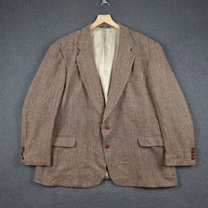 Vintage WOOLRICH x HARRIS TWEED Blazer Jacket Mens 52R Brown Herringbone Wool - Picture 1 of 13