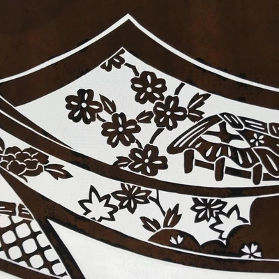 Antique Japanese Katagami Paper Kimono Stencil Katazome Peony Flowers House C962 - Image 1 of 4