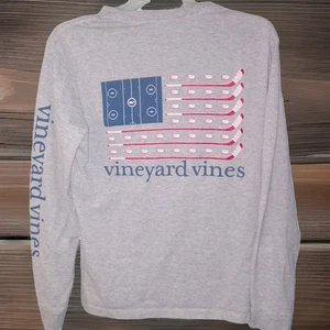 Vineyard Vines Mens Hockey USA Flag Long Sleeve Pocket T-shirt  Sz XS Gray - Picture 1 of 6