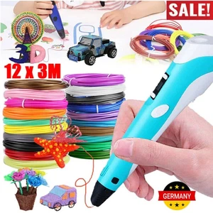 3D Druckstift Kinder DIY 3D Stifte Set 12Farben 36m PLA Filament Printing Pen DE - Bild 1 von 10