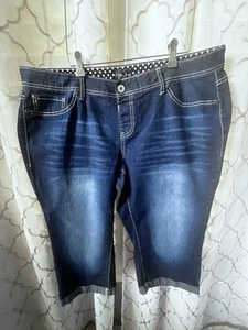Ariya Jeans Women's Cropped Cuffed Denim jeans White Stitching accents Size 18 - Picture 1 of 6