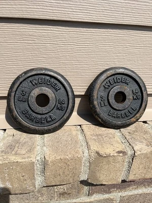 Weider 3 lb Barbell Weight Plates, standard 1" hole, x 2 = 6 lb total - Image 1 of 4
