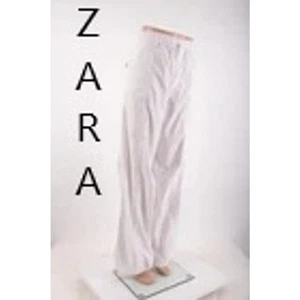 Zara Women S White High Rise Cotton Pants Wide Leg Cinch Drawstring 5520/207 - Picture 1 of 5