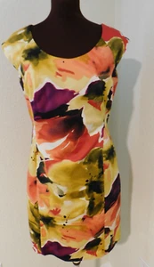 Apt. 9 Womens Colorful Watercolor Floral Sleeveless A-line Sheath Dress Size 10 - Picture 1 of 7