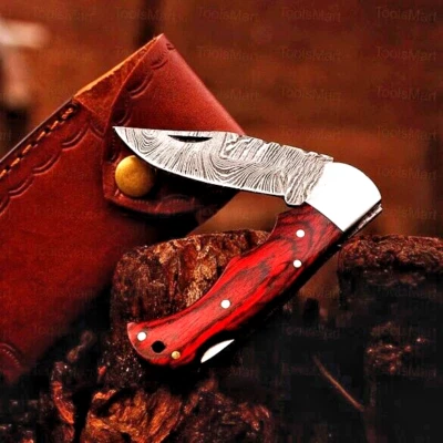 Navaja de Bolsillo Damasco Hecha a Mano Personalizada/Hoja Plegable Damasco Forjada a Mano 2034 Foto 1 de 3